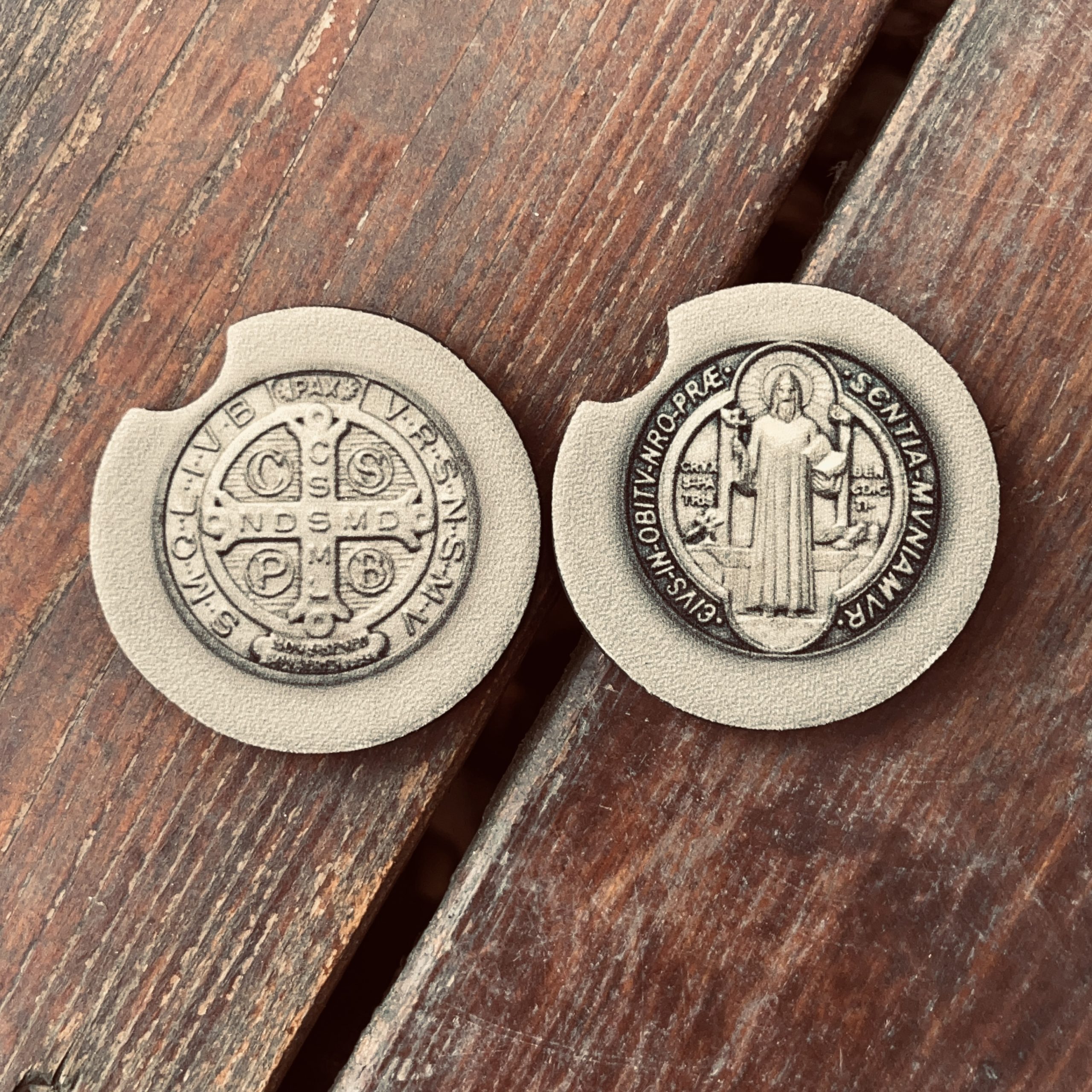 Saint Benedict Medal Car Coasters: Small Catholic Gift or Stocking Stuffer! - Image 3