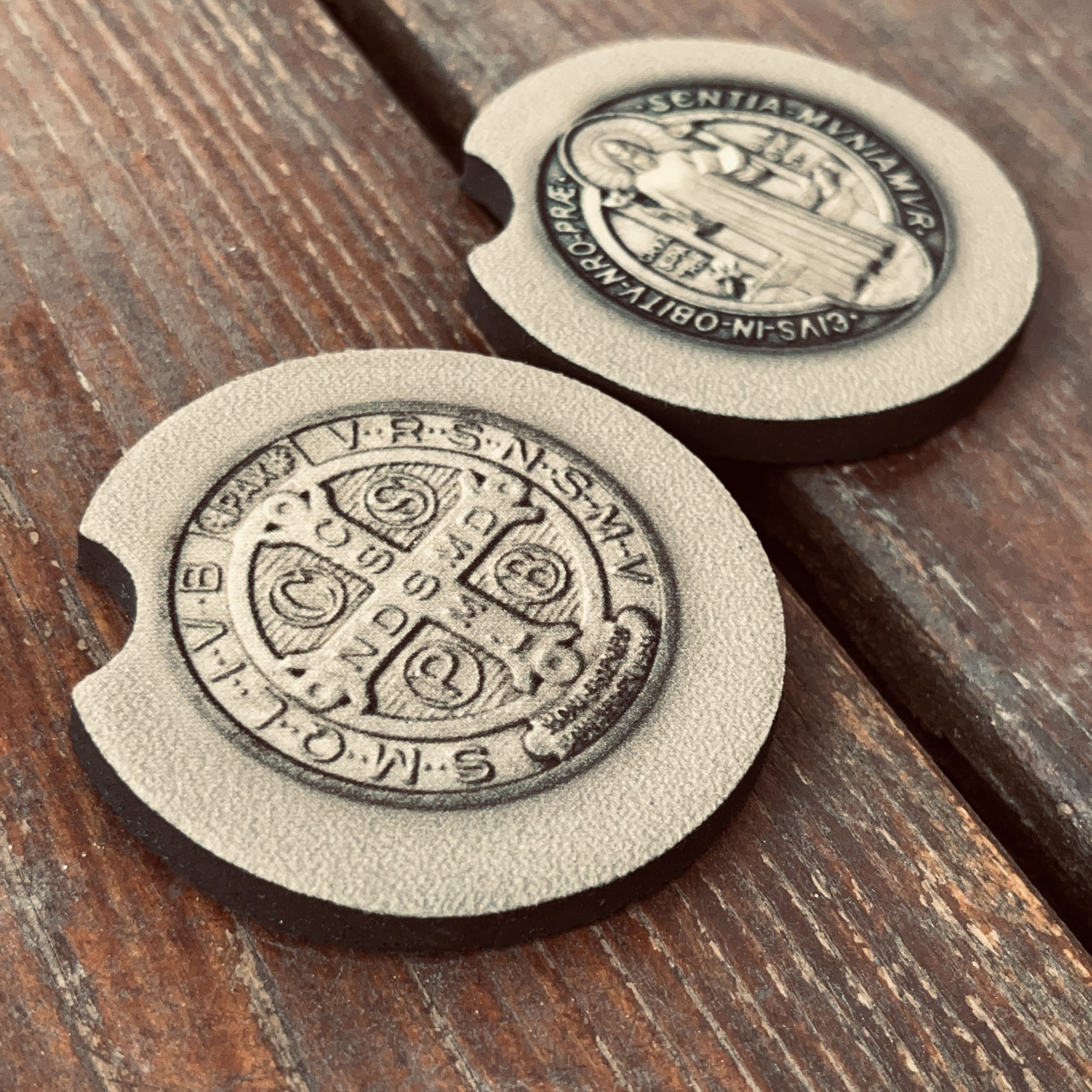 Saint Benedict Medal Car Coasters: Small Catholic Gift or Stocking Stuffer! - Image 4