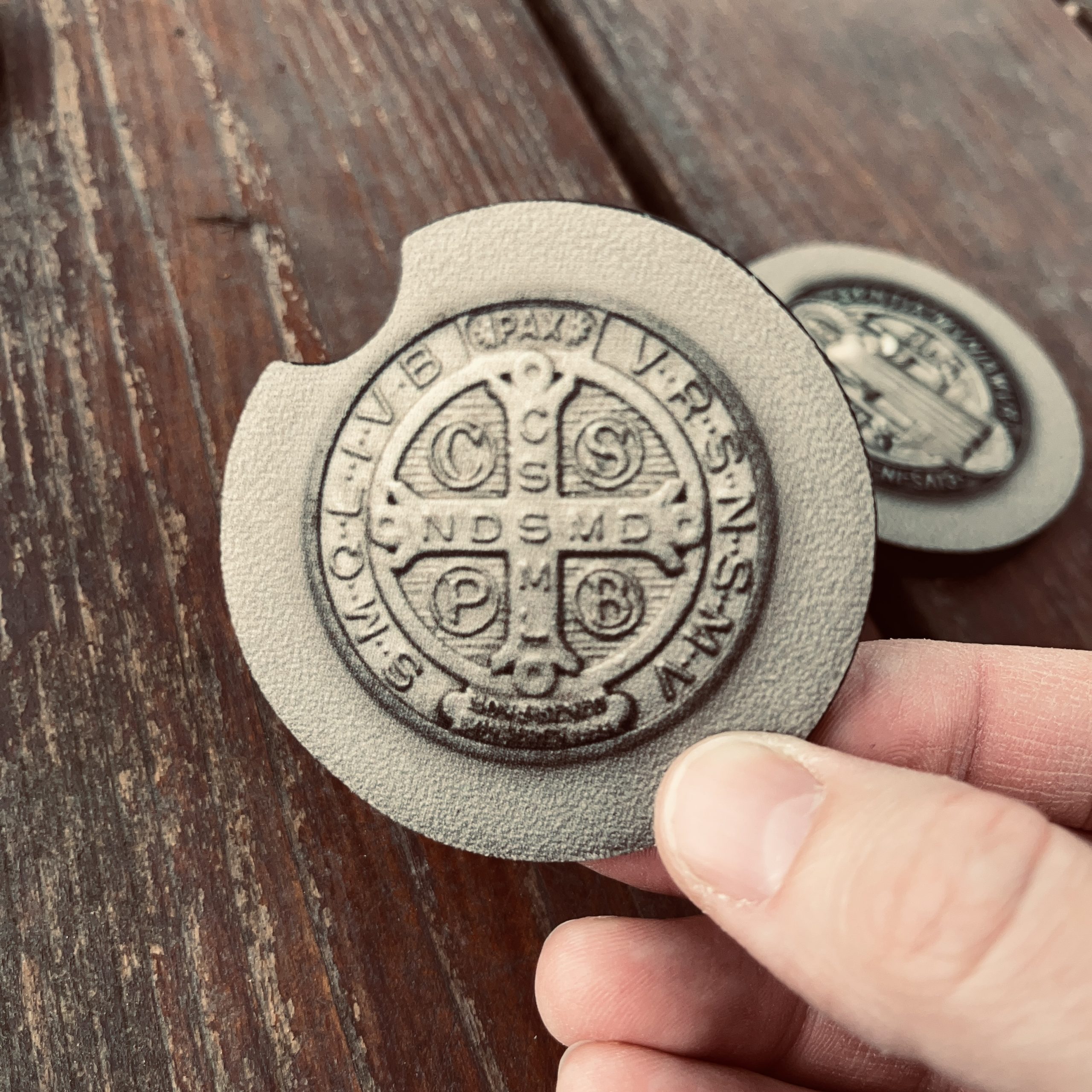 Saint Benedict Medal Car Coasters: Small Catholic Gift or Stocking Stuffer!