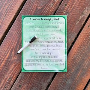 Confiteor (I Confess - English) Customizable Prayer Tracing Practice - Dry-Erase Board