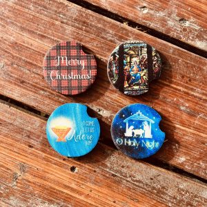 Christmas Car Coasters (~2.6" diameter) Neoprene + Fabric with 4 different design options