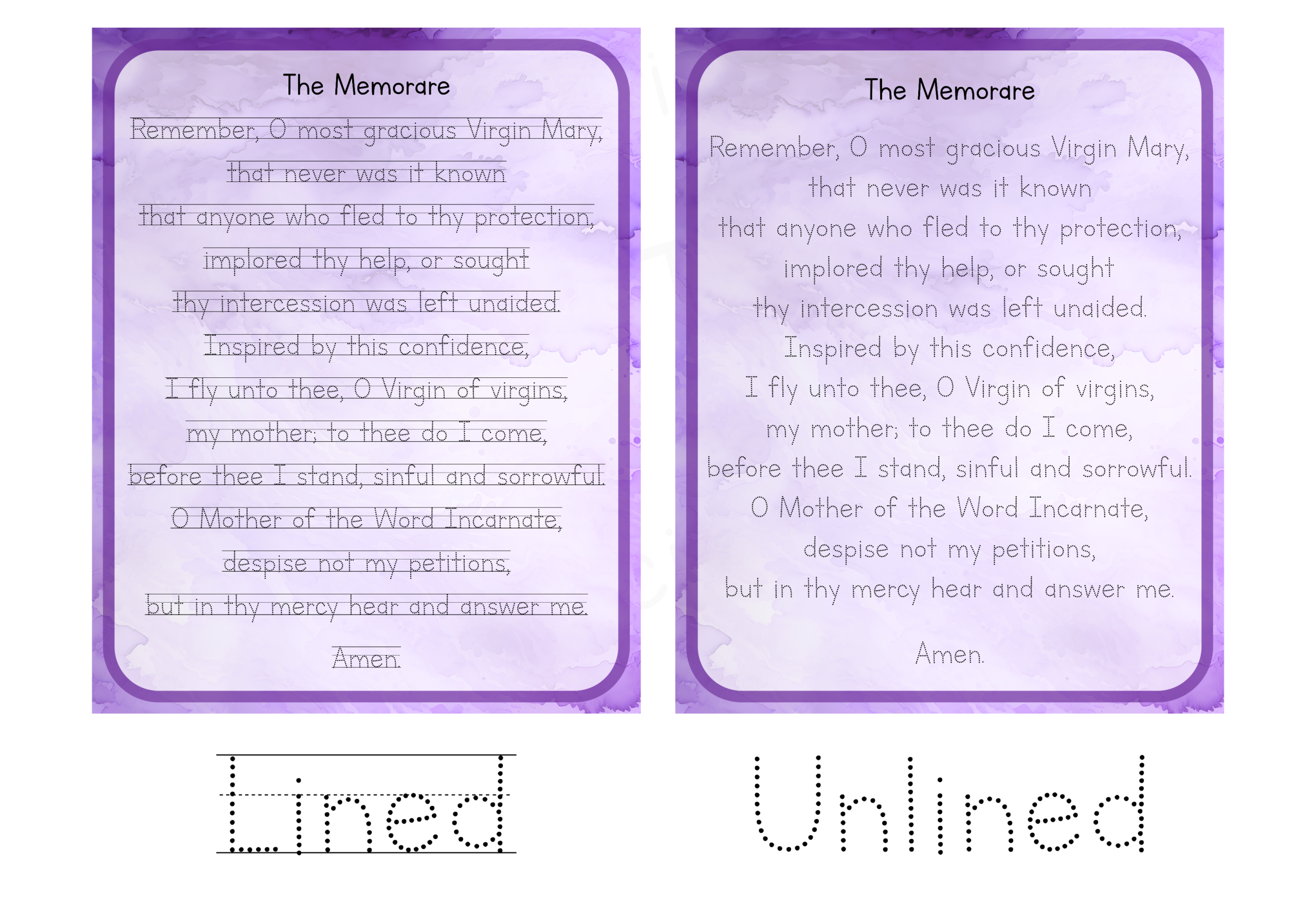 Memorare customizable prayer tracing practice - dry-erase board - Image 4