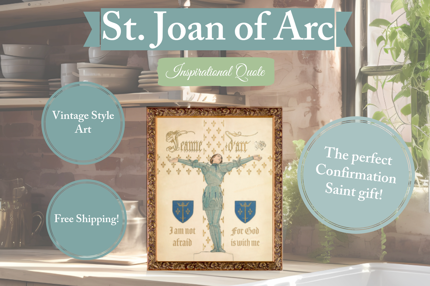 St. Joan of Arc Catholic Inspirational Quote | Vintage Style St. Joan Confirmation Art Print - Image 3
