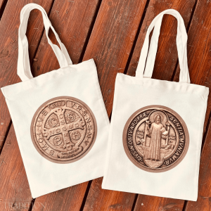 St. Benedict Medal Double-sided medium Catholic tote bag, Great for Mass, Bible Study