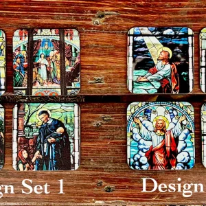 Hardboard Coaster Set of 4- Stained Glass Window Designs - Finish & Design Options