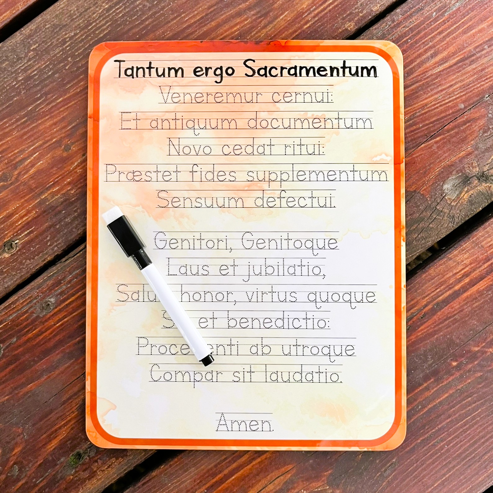Tantum Ergo Customizable Tracing Practice Dry-Erase Board - Pairs great with O Salutaris Hostia!
