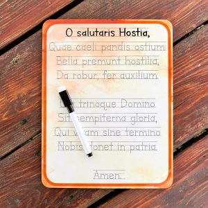 O Salutaris Hostia Customizable Tracing Practice Dry-Erase Board- Eucharistic Adoration