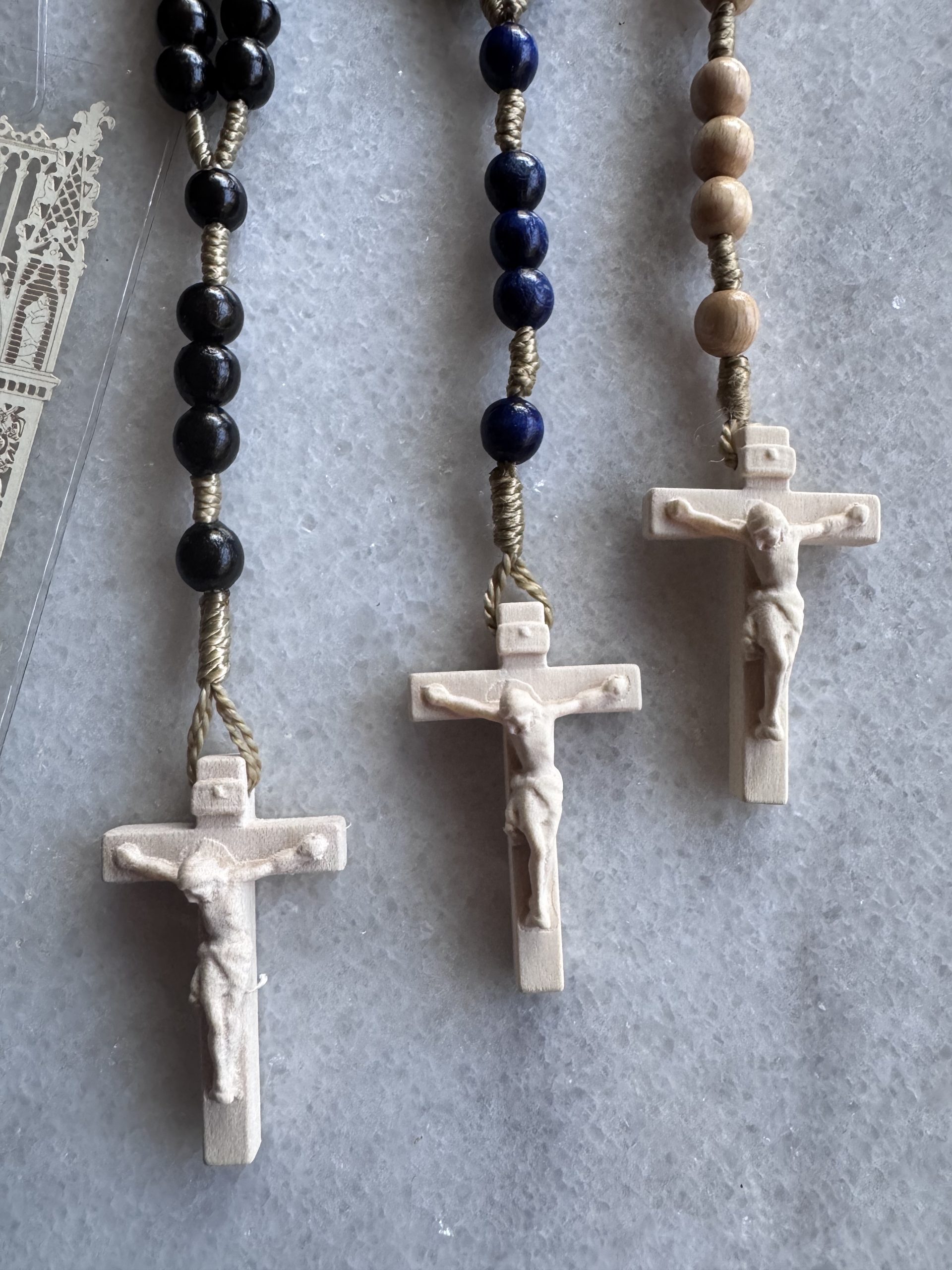 Holy Trinity Rosary Set – Three Hand-Carved Italian Wood Rosaries with Catholic Holy Cards - Image 6