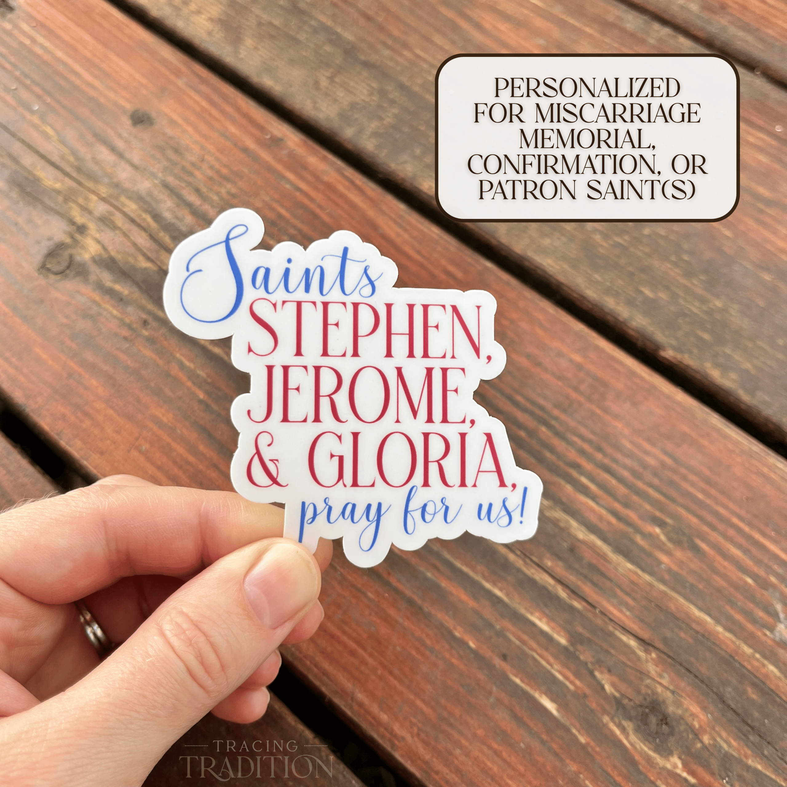 Personalized 3" Catholic Miscarriage or Patron Saint water-resistant sticker