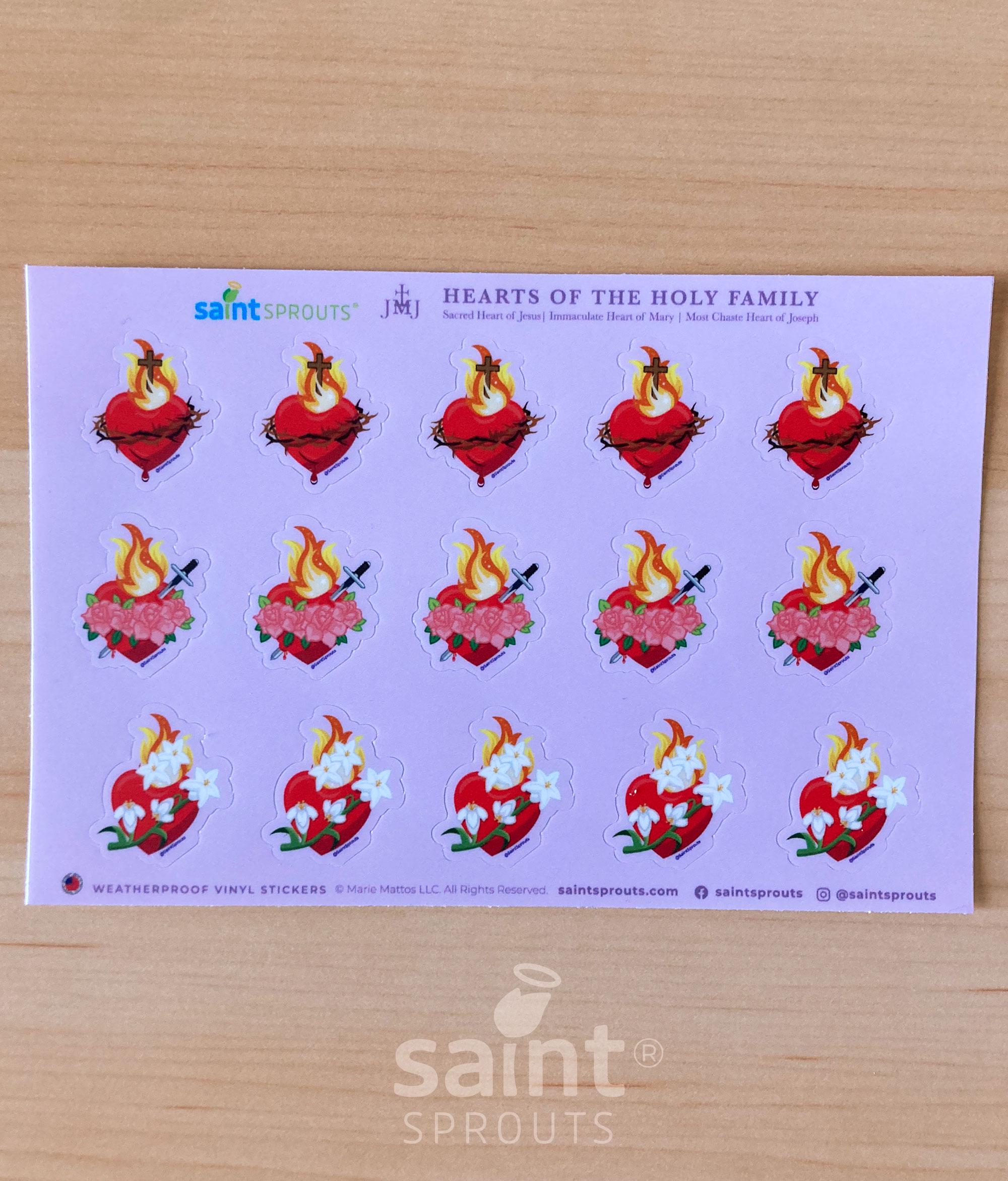 JMJ Hearts Sticker Sheet / Hearts of the Holy Family - Image 2
