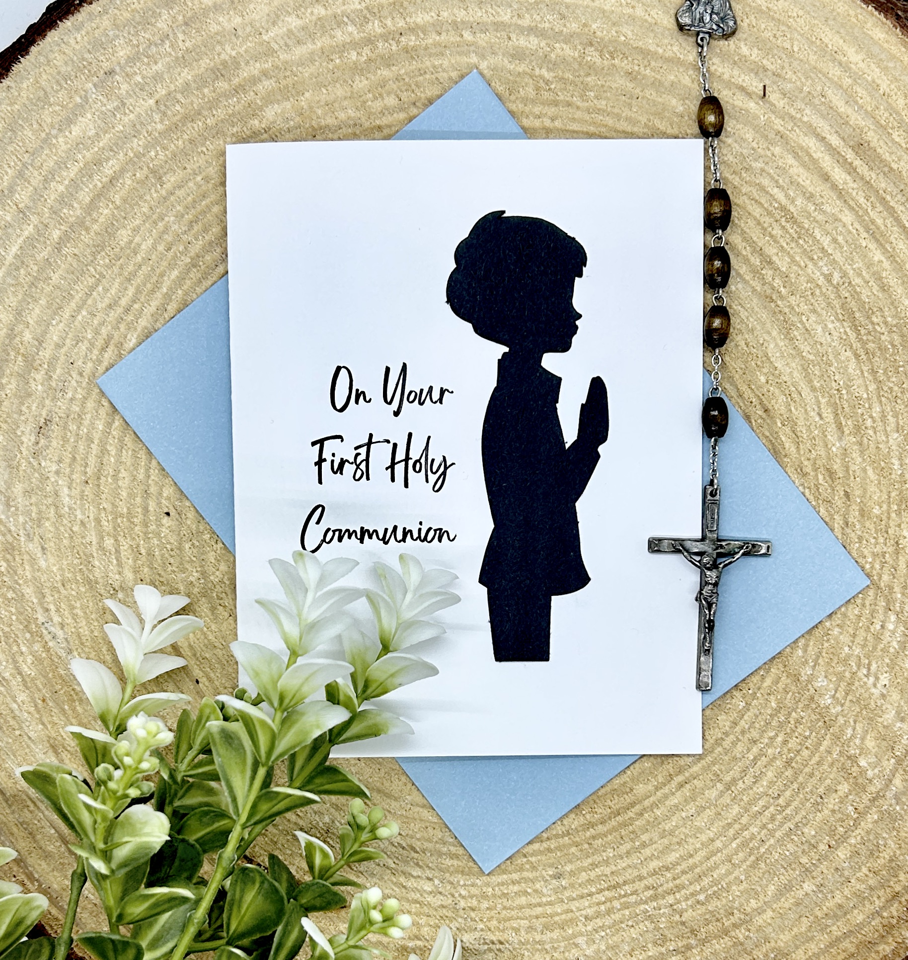 First Holy Communion Greeting Card: Praying Boy Silhouette