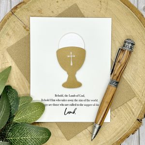 First Holy Communion Greeting Card: Gold Chalice with Eucharistic Prayer