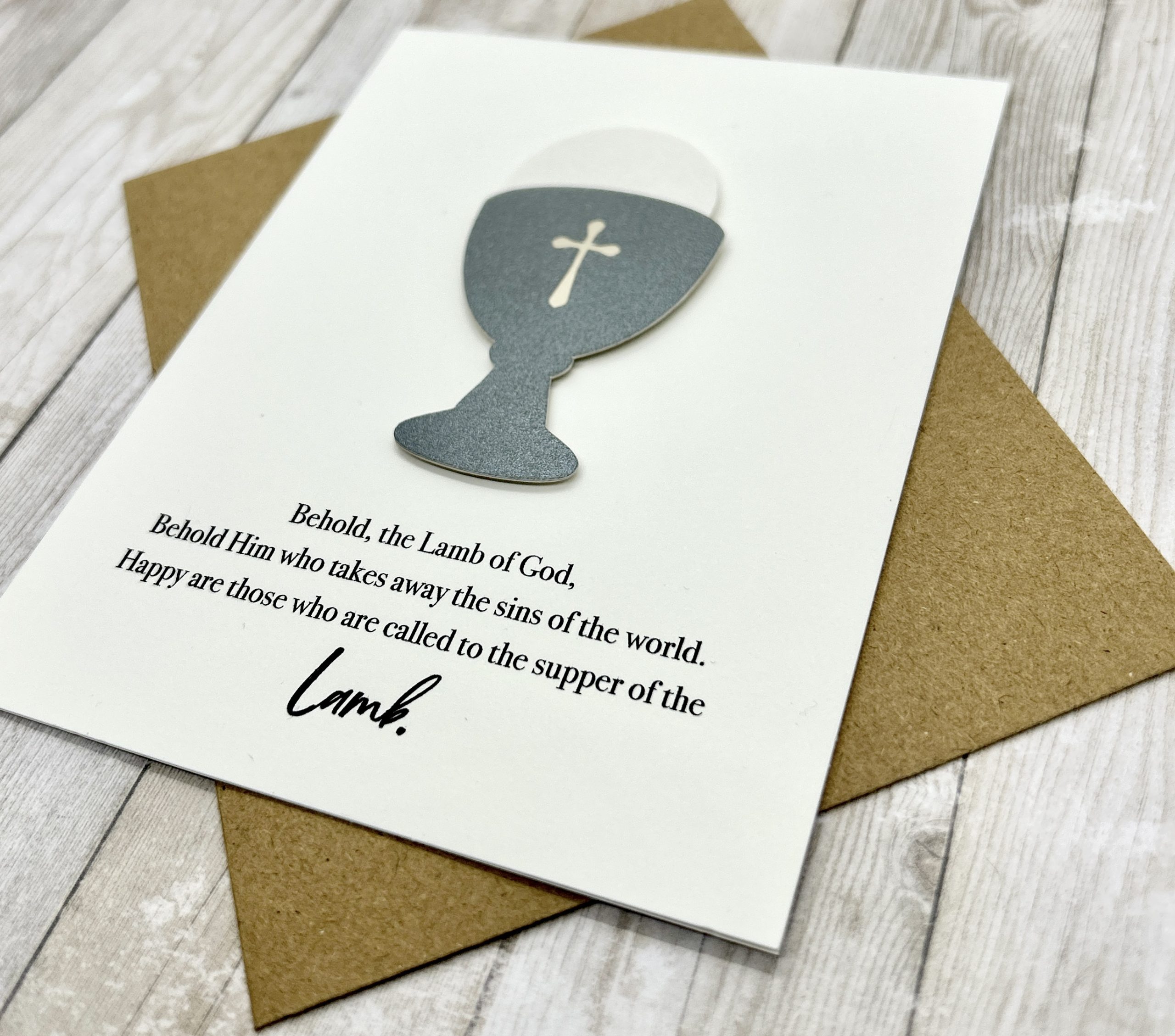 First Holy Communion Greeting Card: Silver Chalice with Eucharistic Prayer - Image 4