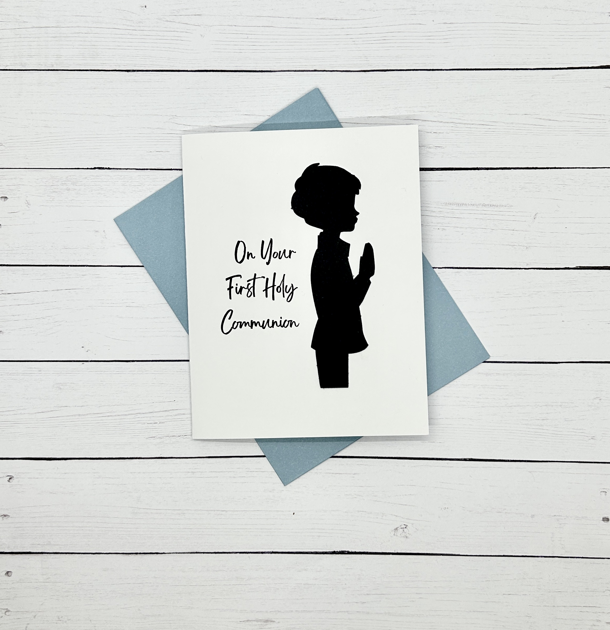 First Holy Communion Greeting Card: Praying Boy Silhouette - Image 2