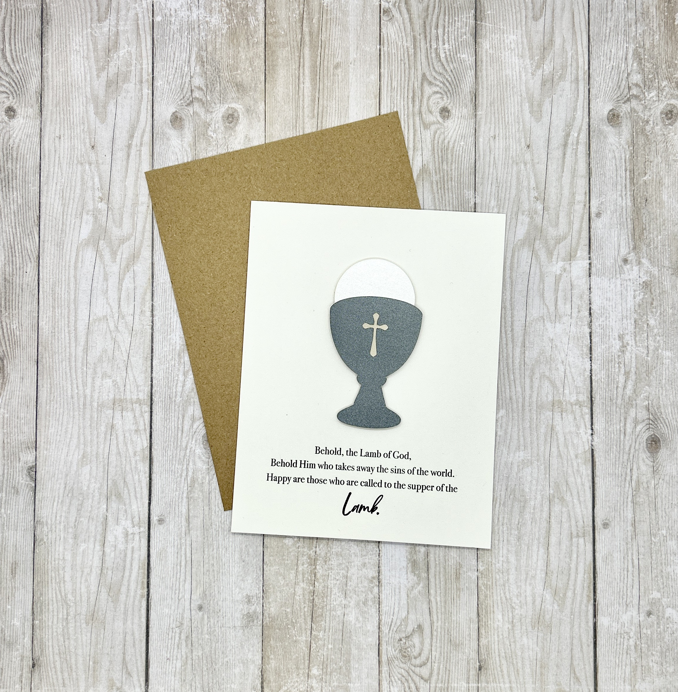 First Holy Communion Greeting Card: Silver Chalice with Eucharistic Prayer - Image 2