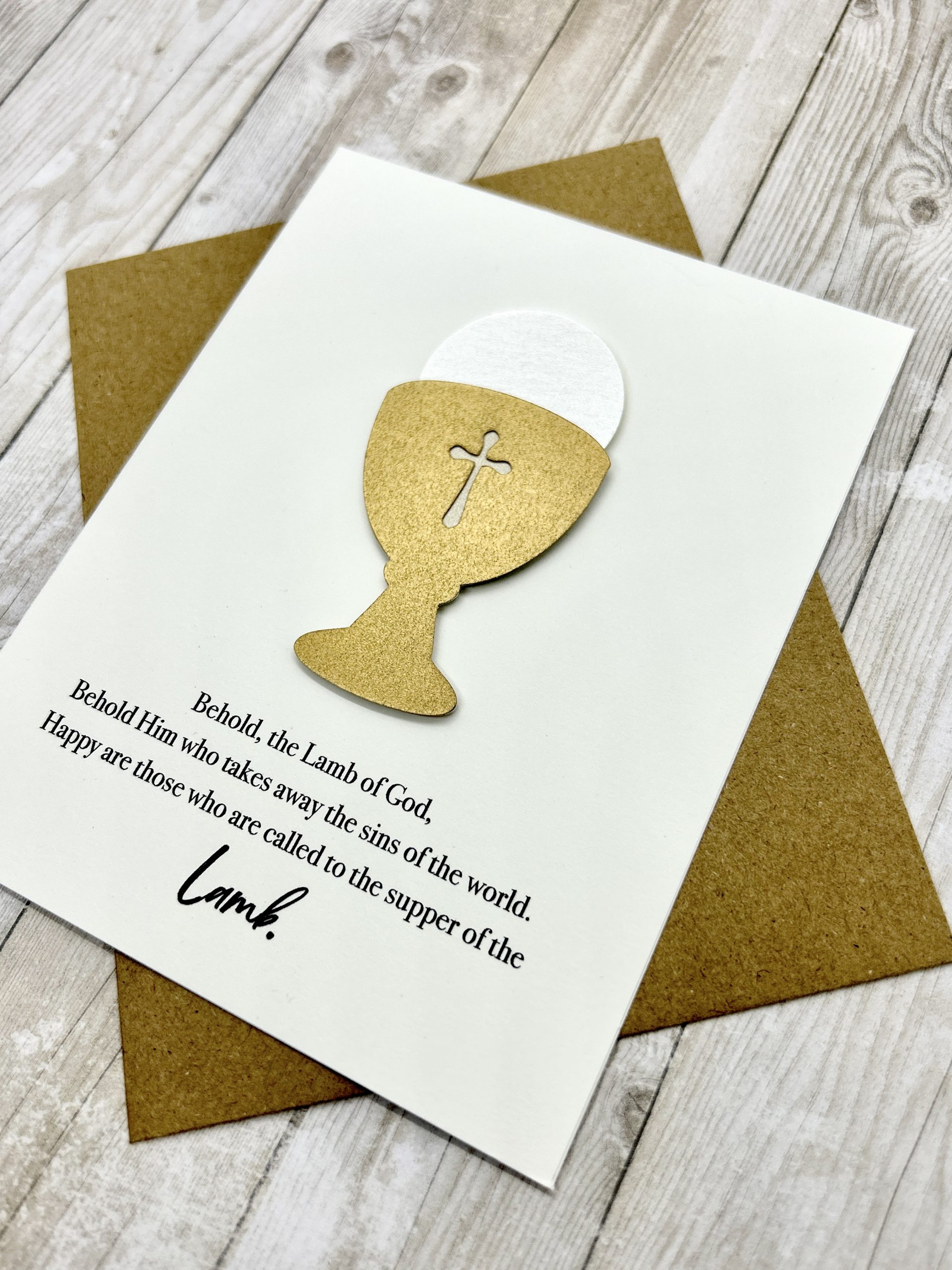 First Holy Communion Greeting Card: Gold Chalice with Eucharistic Prayer - Image 4