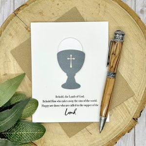 First Holy Communion Greeting Card: Silver Chalice with Eucharistic Prayer