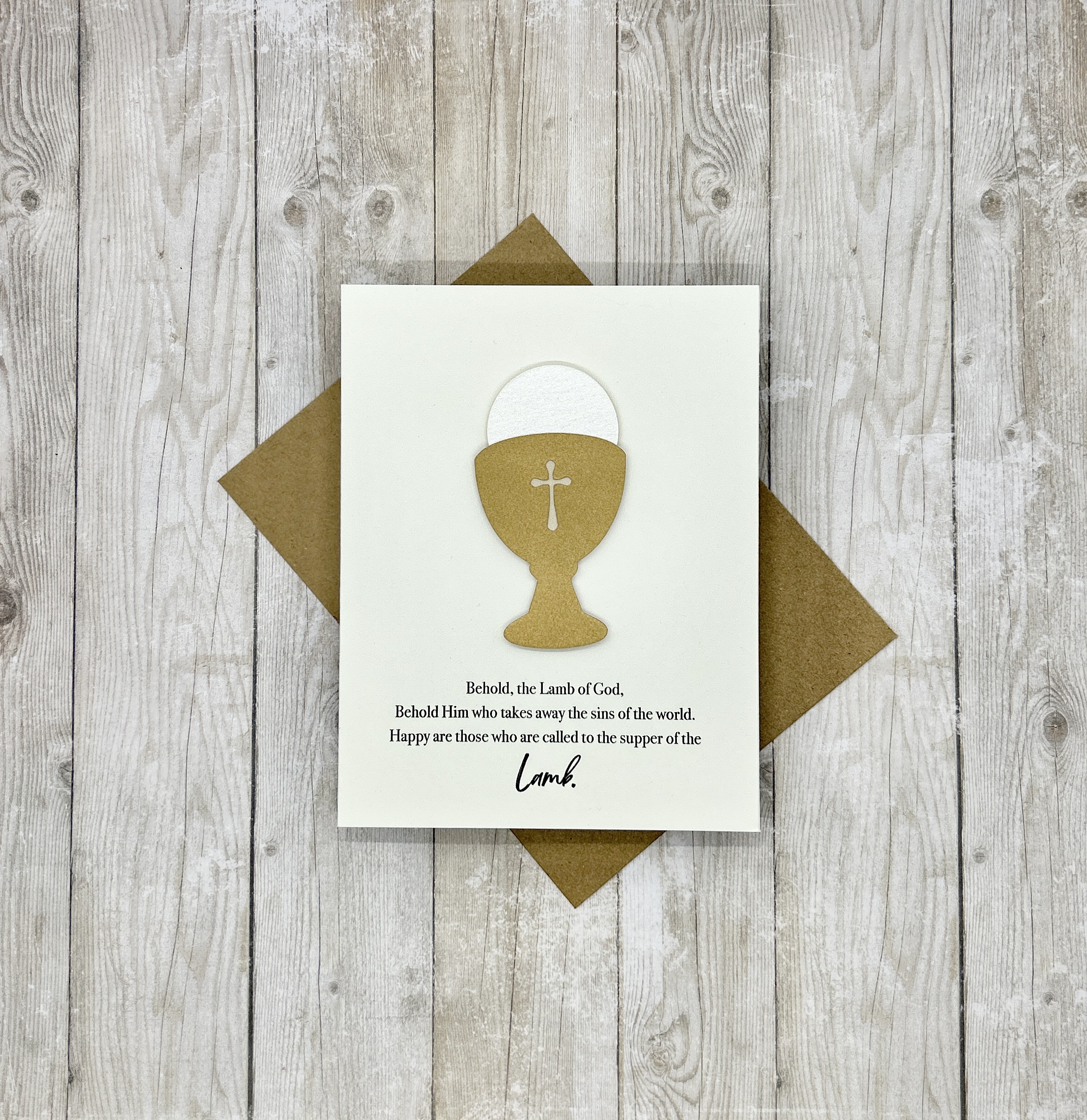 First Holy Communion Greeting Card: Gold Chalice with Eucharistic Prayer - Image 2