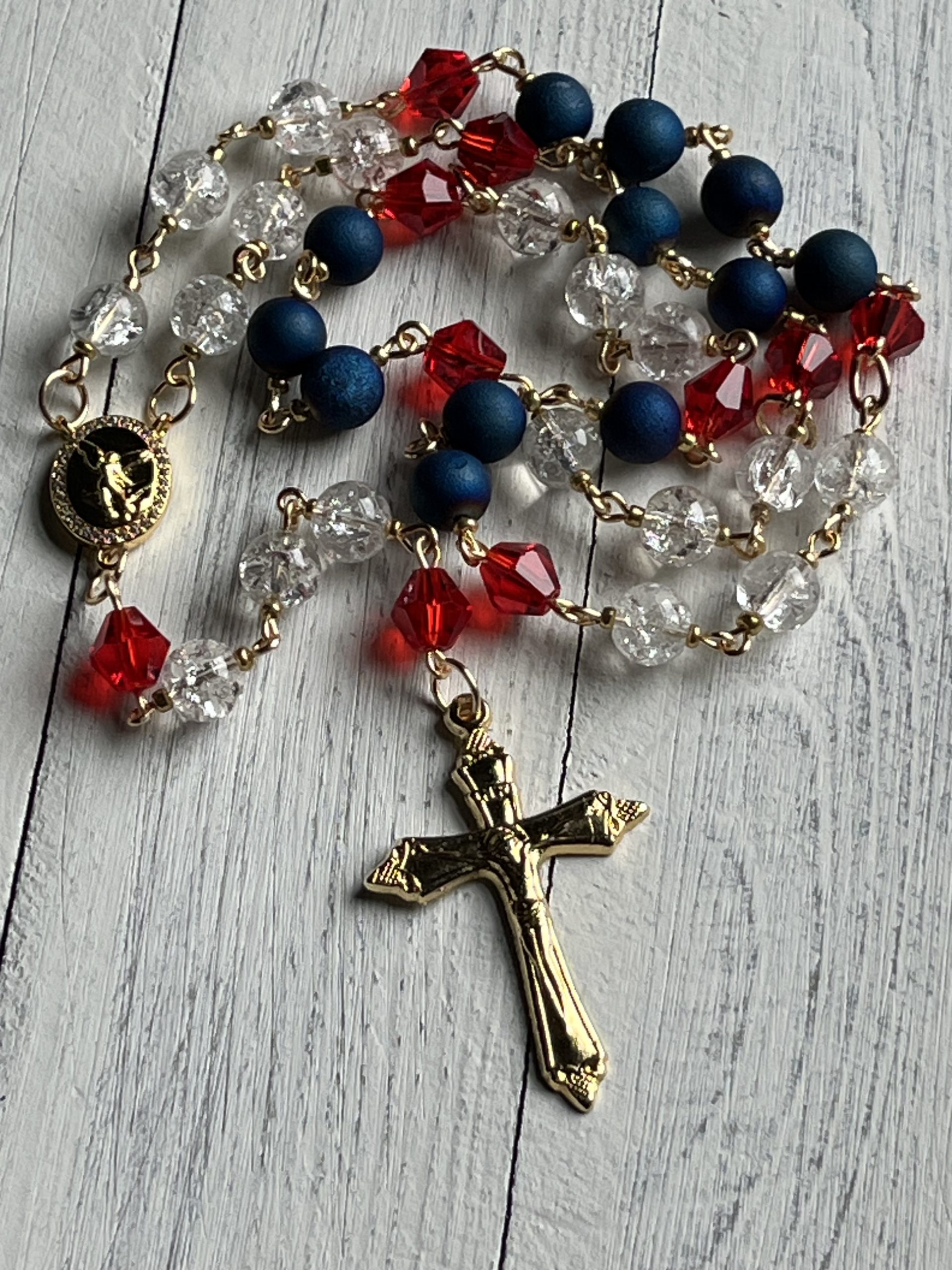 Saint Michael Chaplet: Crystal Rosary, Catholic Prayer Beads