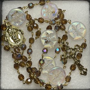 Blue Brown Czech Glass Handmade Rosary - St. Ebrulf