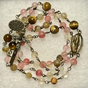 Multicolor Quartz and Tiger’s Eye Handmade Gemstone Rosary - Mary Mother of God
