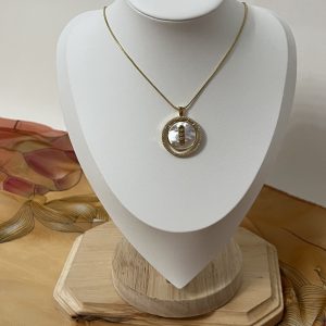 Mother-of-Pearl Crystal Halo Pendant Necklace | Gold-Plated Chain