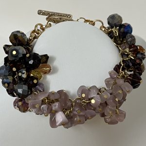 Amethyst Crystal Cluster Bracelet – Faceted Glass Crystals | Gold Tone | 7.5 inches
