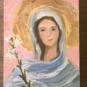 Virgin Mary Oil Painting on Wood, Catholic Art, 5x7