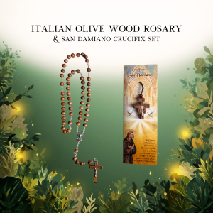 San Damiano Cross & Olive Wood Rosary Gift Set | Franciscan Catholic Devotion