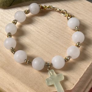 Rose Quartz Bracelet with Cross Charm: Christian Jewelry Gift