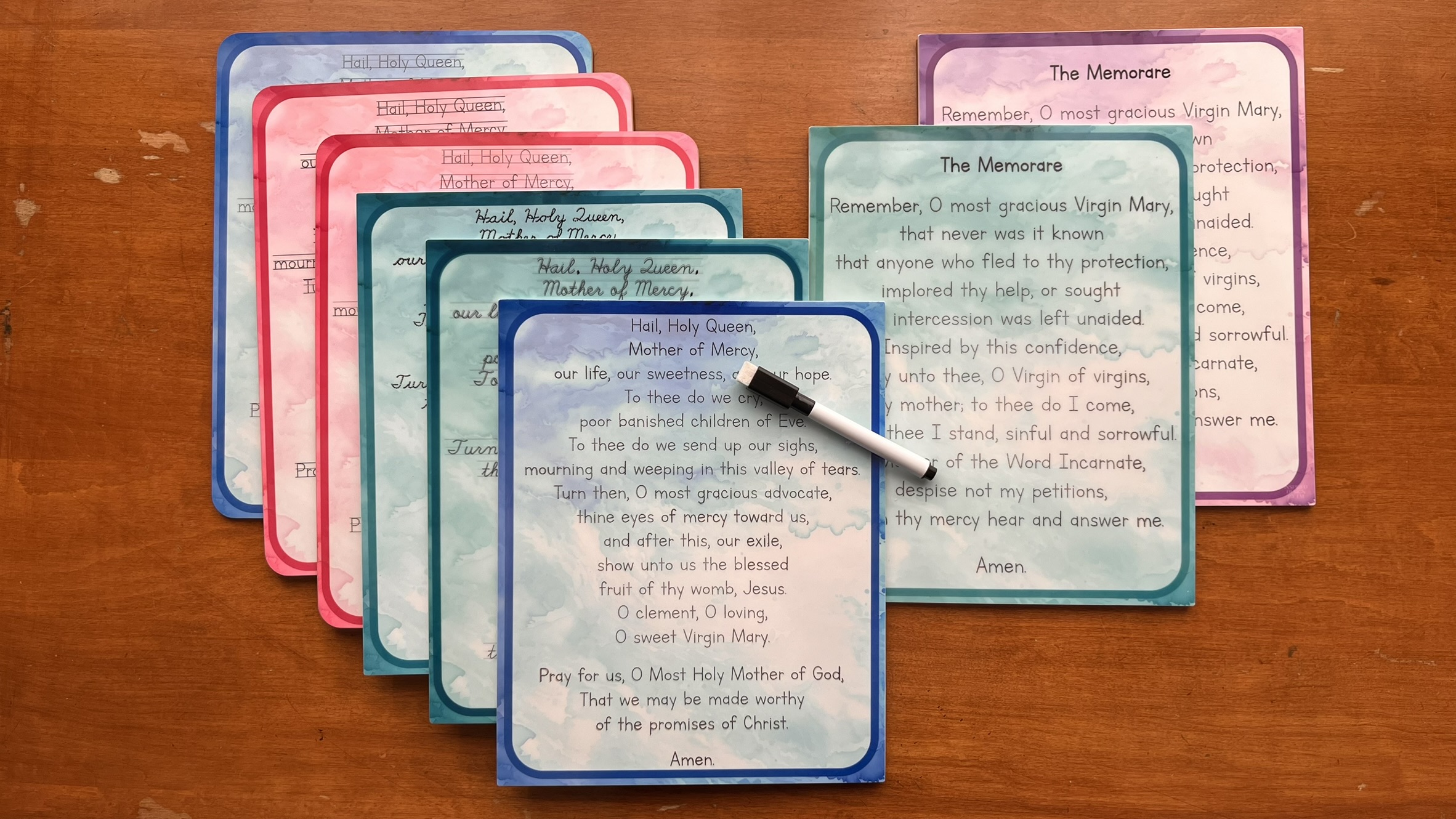 Premade Discounted Hail Holy Queen + Memorare Dry-Erase Boards