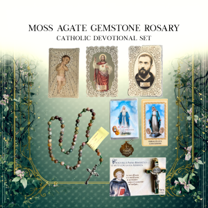 Green Moss Agate Gemstone Rosary Gift Box | Italian Handmade Catholic Devotional