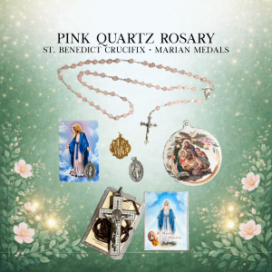 Rose Quartz Gemstone Rosary Gift Box | Handmade Italian Catholic Devotional