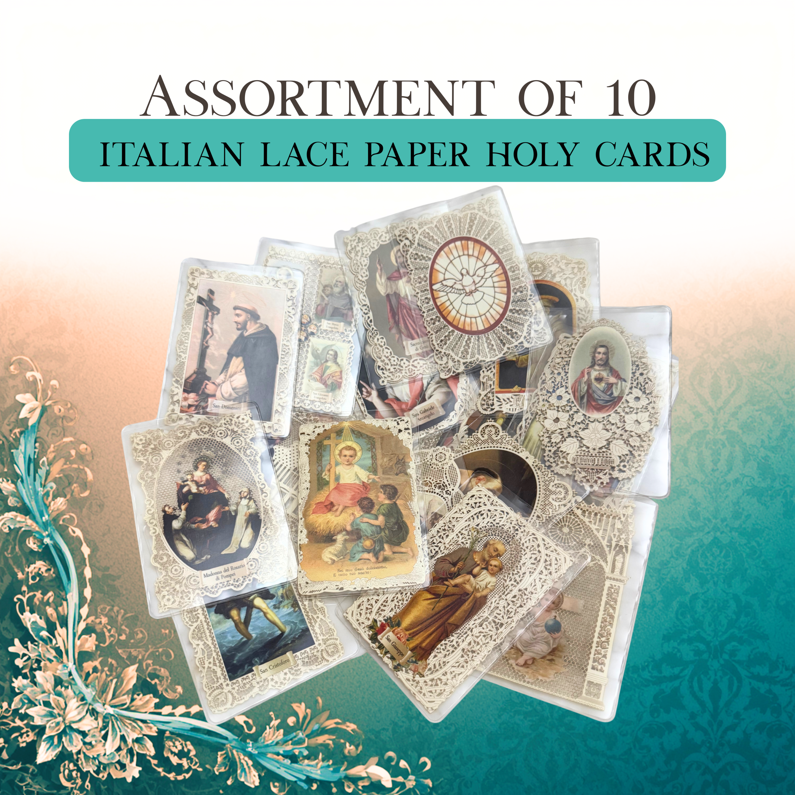 Italian Lace Holy Cards Set of 10 | Catholic Saint Prayer Cards