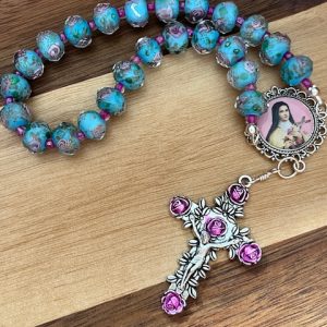 Saint Therese Chaplet: Blue Rose Prayer Beads, Catholic Rosary