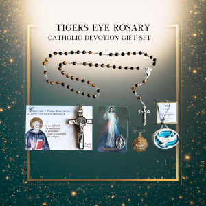 Tigers Eye Gemstone Rosary Gift Box | Italian Handmade Catholic Devotional Rosary