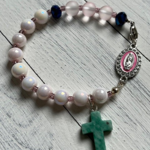 Our Lady of Guadalupe Rosary Bracelet: Pink Pearl Catholic Prayer Beads