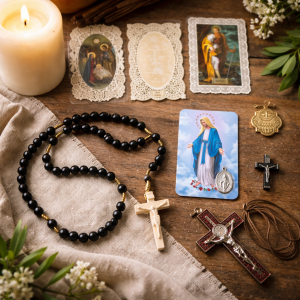 Black Wood Sorrowful Mysteries Rosary Gift Box – Hand-Carved Italian Crucifix