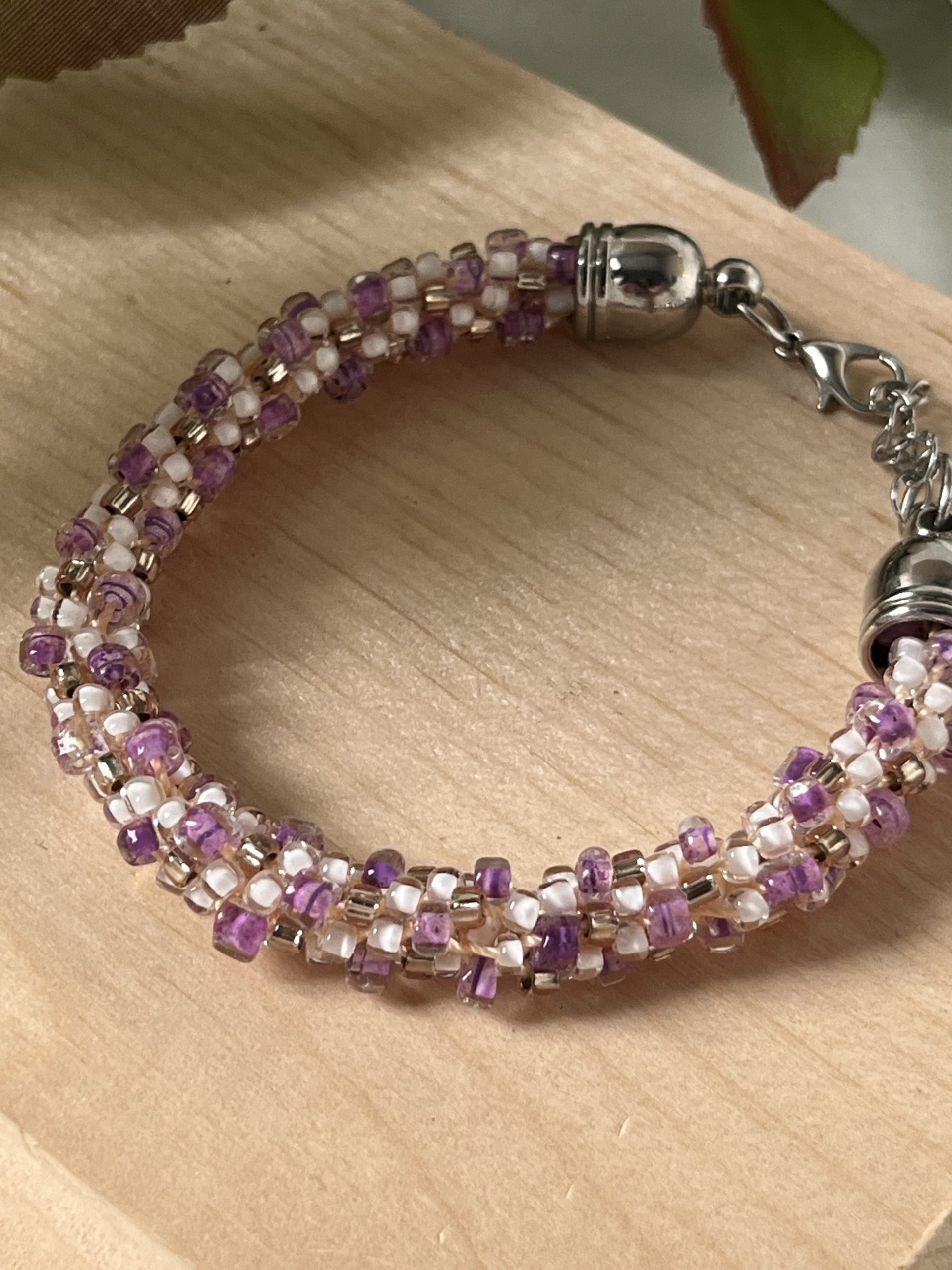Kumihimo Beaded Bracelet: Light Pink Czech Seed Beads, Woven Spiral - Image 6
