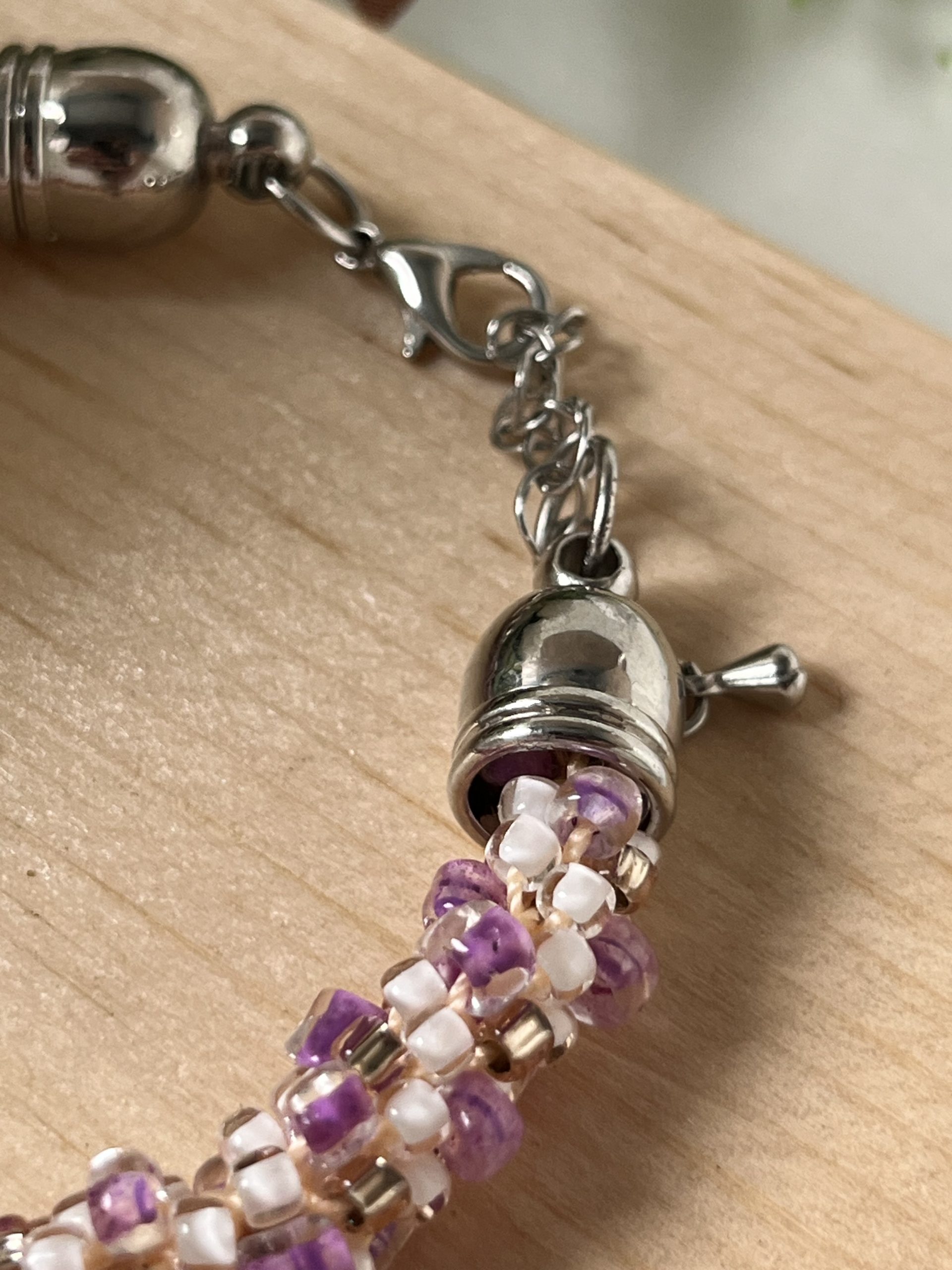 Kumihimo Beaded Bracelet: Light Pink Czech Seed Beads, Woven Spiral - Image 5