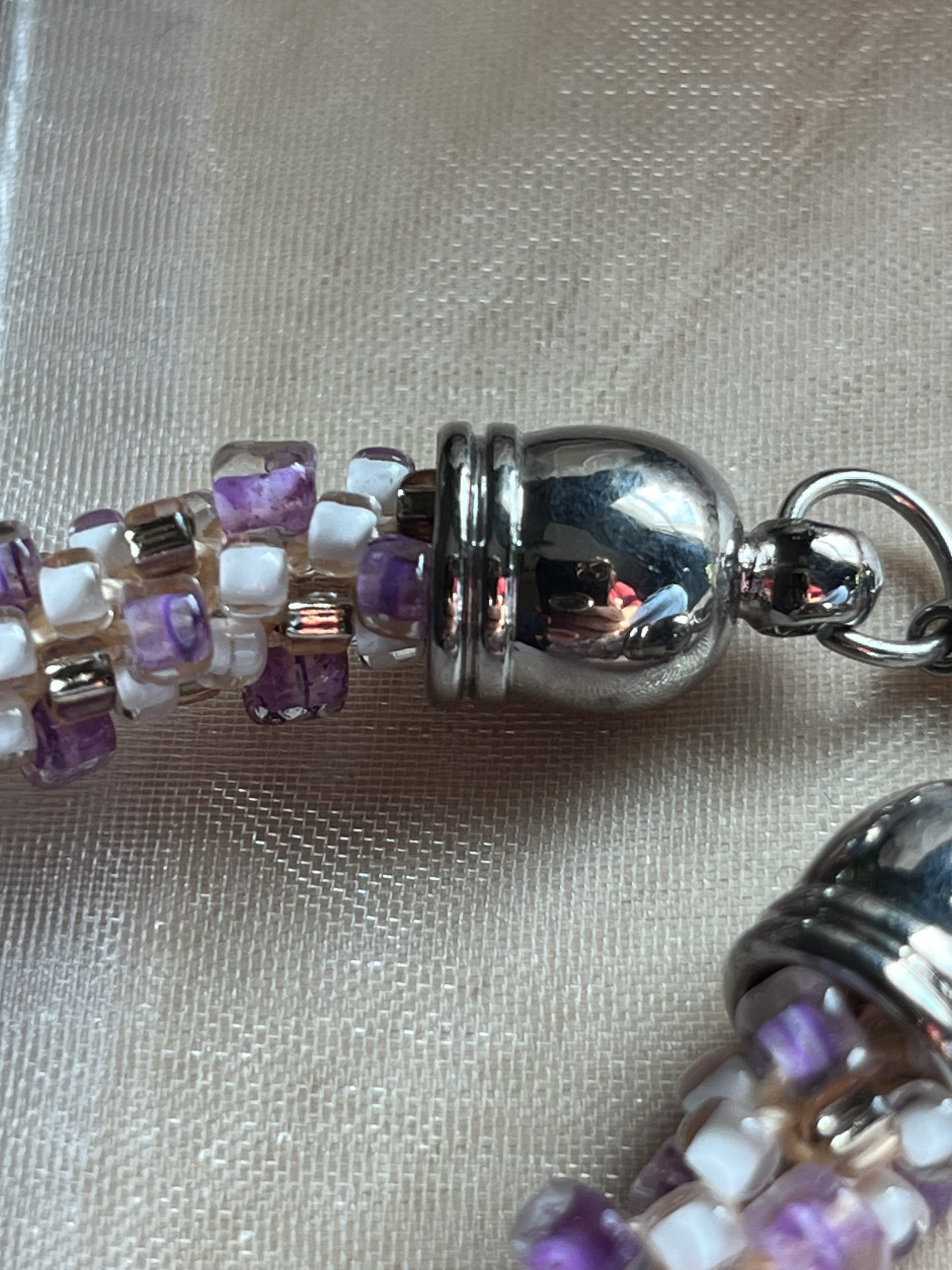 Kumihimo Beaded Bracelet: Light Pink Czech Seed Beads, Woven Spiral - Image 3