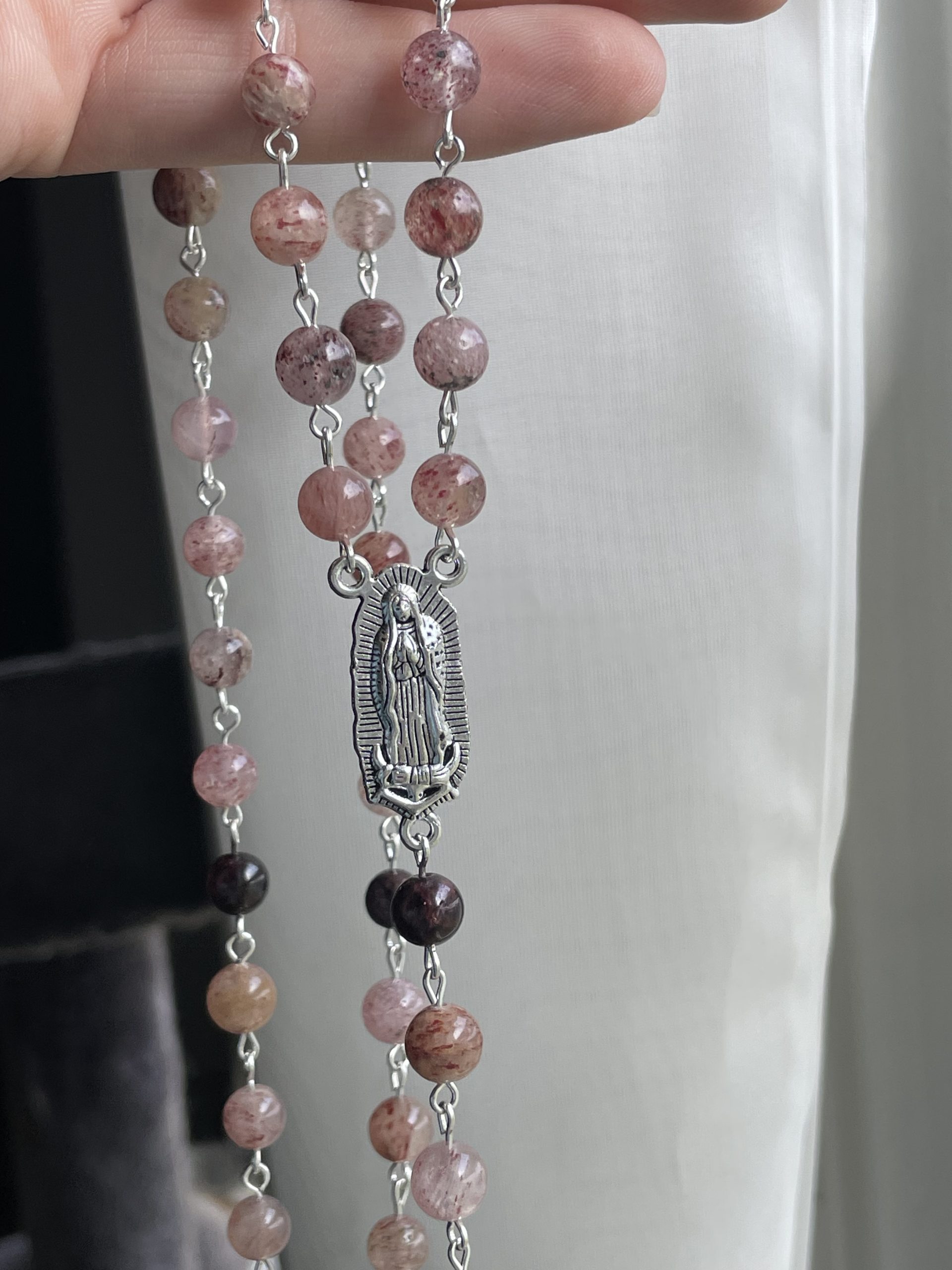 Strawberry Quartz and Garnet Handmade Gemstone Rosary - St. Balbina - Image 3