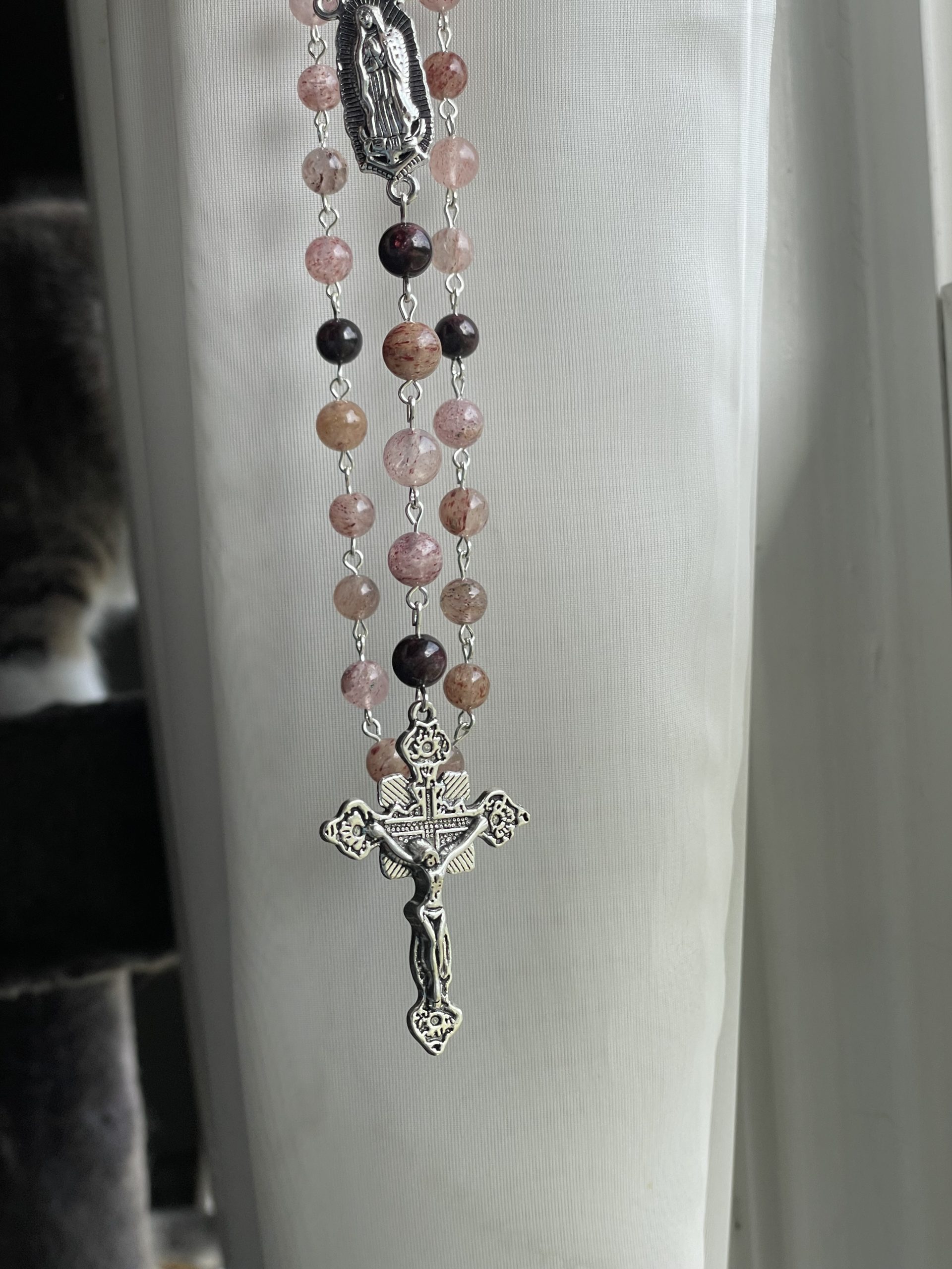 Strawberry Quartz and Garnet Handmade Gemstone Rosary - St. Balbina - Image 5