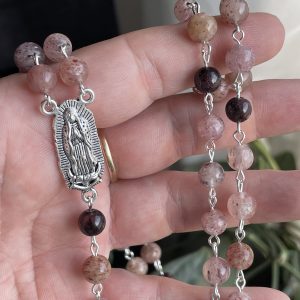 Strawberry Quartz and Garnet Handmade Gemstone Rosary - St. Balbina