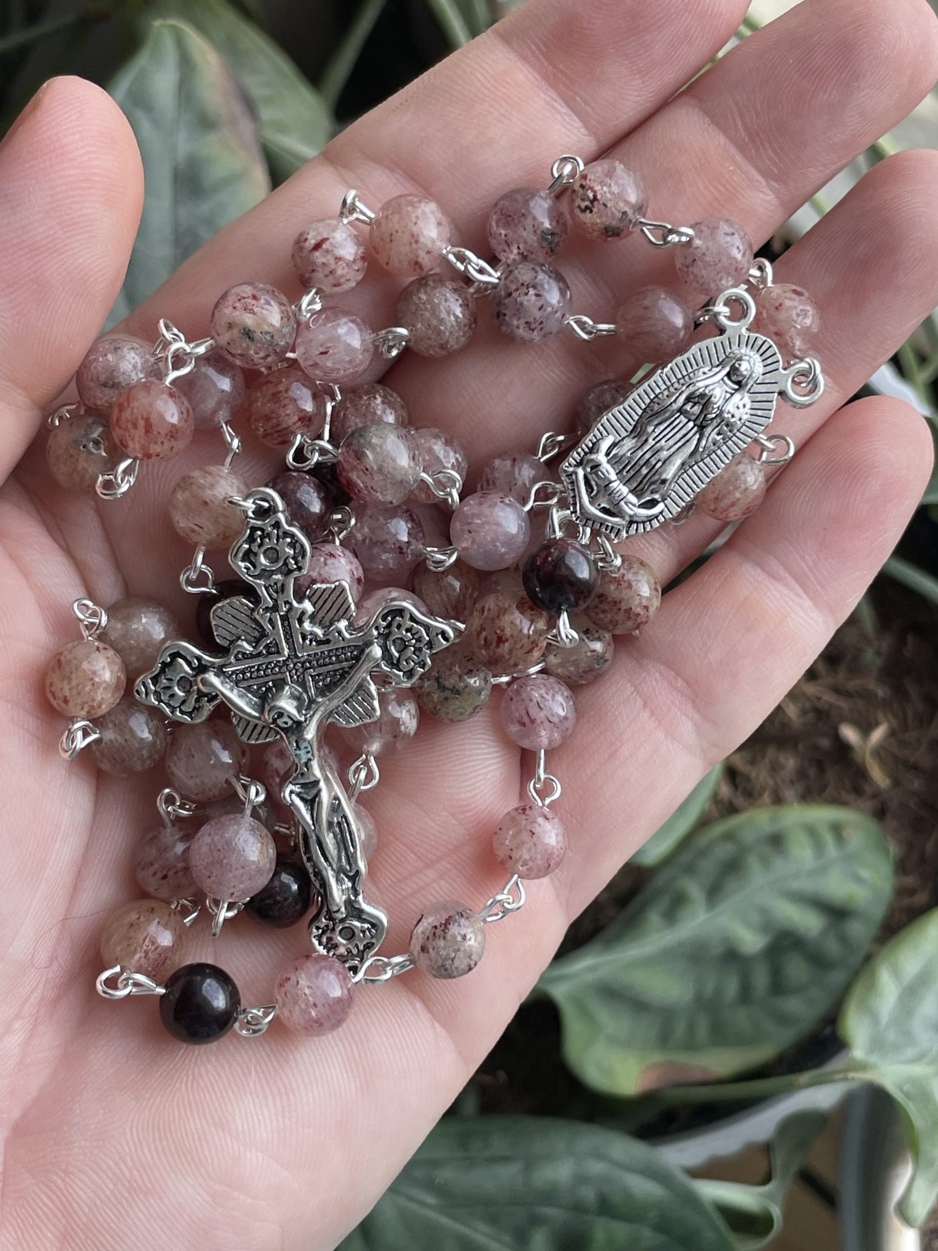 Strawberry Quartz and Garnet Handmade Gemstone Rosary - St. Balbina - Image 2
