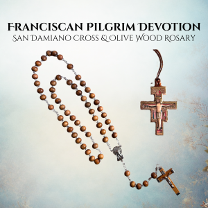 San Damiano Cross & Olive Wood Rosary Gift Set | Franciscan Catholic Devotion