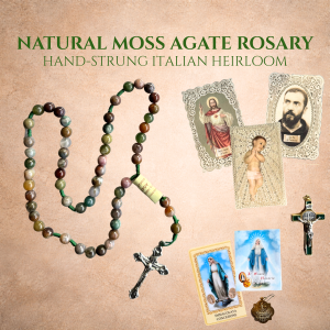 Green Moss Agate Gemstone Rosary Gift Box | Italian Handmade Catholic Devotional