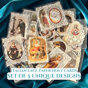 Italian Lace Paper Holy Cards Set of 5 | Traditional Catholic Saint Prayer Cards