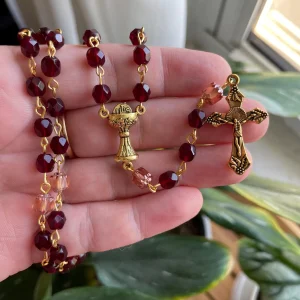 Red Czech Glass Rosary with Gold Hardware - St. Oda