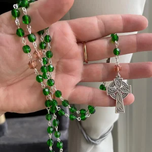 Green and Peach Czech Glass Handmade Rosary - St. Marnock
